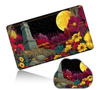 Dikoer MTG Playmat with Cloud Mouse Pad Set 24x14 in Card Play Mat with Magic Zones, Stitched Edges Adventure Gaming Desk Mat Small Mousepad for Commander TCG Inked Games, Dark Flower Moon