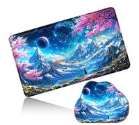 Dikoer MTG Playmat with Cloud Mouse Pad Set 24x14 in Card Play Mat with Magic Zones, Stitched Edges Adventure Gaming Desk Mat Small Mousepad for Commander TCG Inked Games, Blue Mountain Man