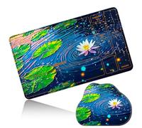 Dikoer MTG Playmat with Cloud Mouse Pad Set 24x14 in Card Play Mat with Magic Zones, Stitched Edges Adventure Gaming Desk Mat Small Mousepad for Commander TCG Inked Games, Green Lotus Leaf Creek