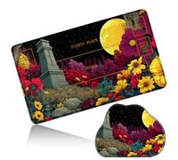 Dikoer MTG Playmat with Cloud Mouse Pad Set 24x14 in Card Play Mat with Magic Zones, Stitched Edges Adventure Gaming Desk Mat Small Mousepad for Commander TCG Inked Games, Dark Flower Moon