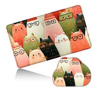 Dikoer MTG Playmat with Cloud Mouse Pad Set 24x14 in Card Play Mat with Magic Zones, Stitched Edges Adventure Gaming Desk Mat Small Mousepad for Commander TCG Inked Games, Glasses Kitten