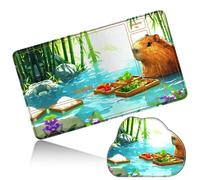 Dikoer MTG Playmat with Cloud Mouse Pad Set 24x14 in Card Play Mat with Magic Zones, Stitched Edges Adventure Gaming Desk Mat Small Mousepad for Commander TCG Inked Games, Bamboo Capybara