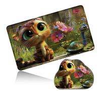 Dikoer MTG Playmat with Cloud Mouse Pad Set 24x14 in Card Play Mat with Magic Zones, Stitched Edges Adventure Gaming Desk Mat Small Mousepad for Commander TCG Inked Games, Kitten Flower Forest