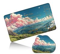 Dikoer MTG Playmat with Cloud Mouse Pad Set 24x14 in Card Play Mat with Magic Zones, Stitched Edges Adventure Gaming Desk Mat Small Mousepad for Commander TCG Inked Games, Pink Cloud Mountain