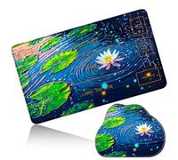 Dikoer MTG Playmat with Cloud Mouse Pad Set 24x14 in Card Play Mat with Magic Zones, Stitched Edges Adventure Gaming Desk Mat Small Mousepad for Commander TCG Inked Games, Green Lotus Leaf Creek
