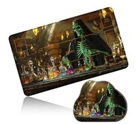 Dikoer MTG Playmat with Cloud Mouse Pad Set 24x14 in Card Play Mat with Magic Zones, Stitched Edges Adventure Gaming Desk Mat Small Mousepad for Commander TCG Inked Games, Experimental Skull