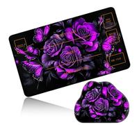 Dikoer MTG Playmat with Cloud Mouse Pad Set 24x14 in Card Play Mat with Magic Zones, Stitched Edges Adventure Gaming Desk Mat Small Mousepad for Commander TCG Inked Games, Purple Rose 3