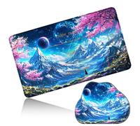 Dikoer MTG Playmat with Cloud Mouse Pad Set 24x14 in Card Play Mat with Magic Zones, Stitched Edges Adventure Gaming Desk Mat Small Mousepad for Commander TCG Inked Games, Blue Mountain Man