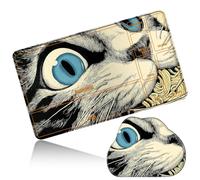 Dikoer MTG Playmat with Cloud Mouse Pad Set 24x14 in Card Play Mat with Magic Zones, Stitched Edges Adventure Gaming Desk Mat Small Mousepad for Commander TCG Inked Games, Noodle Cat