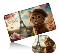 Dikoer MTG Playmat with Cloud Mouse Pad Set 24x14 in Card Play Mat with Magic Zones, Stitched Edges Adventure Gaming Desk Mat Small Mousepad for Commander TCG Inked Games, Pink Flower Kitten