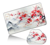 Dikoer MTG Playmat with Cloud Mouse Pad Set 24x14 in Card Play Mat with Magic Zones, Stitched Edges Adventure Gaming Desk Mat Small Mousepad for Commander TCG Inked Games, Pink Flower Mountain Range