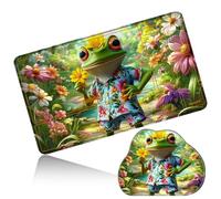 Dikoer MTG Playmat with Cloud Mouse Pad Set 24x14 in Card Play Mat with Magic Zones, Stitched Edges Adventure Gaming Desk Mat Small Mousepad for Commander TCG Inked Games, Frog Flower Summer