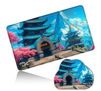 Dikoer MTG Playmat with Cloud Mouse Pad Set 24x14 in Card Play Mat with Magic Zones, Stitched Edges Adventure Gaming Desk Mat Small Mousepad for Commander TCG Inked Games, Mountain Flower House