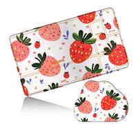 Dikoer MTG Playmat with Cloud Mouse Pad Set 24x14 in Card Play Mat with Magic Zones, Stitched Edges Adventure Gaming Desk Mat Small Mousepad for Commander TCG Inked Games, Pink Strawberry