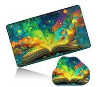 Dikoer MTG Playmat with Cloud Mouse Pad Set 24x14 in Card Play Mat with Magic Zones, Stitched Edges Adventure Gaming Desk Mat Small Mousepad for Commander TCG Inked Games, Colorful Book