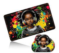 Dikoer MTG Playmat with Cloud Mouse Pad Set 24x14 in Card Play Mat with Magic Zones, Stitched Edges Adventure Gaming Desk Mat Small Mousepad for Commander TCG Inked Games, Black Haired Girl
