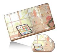 Dikoer MTG Playmat with Cloud Mouse Pad Set 24x14 in Card Play Mat with Magic Zones, Stitched Edges Adventure Gaming Desk Mat Small Mousepad for Commander TCG Inked Games, Pink Flower Bunny