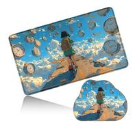 Dikoer MTG Playmat with Cloud Mouse Pad Set 24x14 in Card Play Mat with Magic Zones, Stitched Edges Adventure Gaming Desk Mat Small Mousepad for Commander TCG Inked Games, Tianqiao Girl