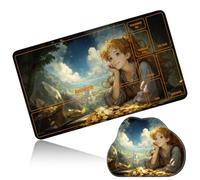 Dikoer MTG Playmat with Cloud Mouse Pad Set 24x14 in Card Play Mat with Magic Zones, Stitched Edges Adventure Gaming Desk Mat Small Mousepad for Commander TCG Inked Games, Cloud Girl