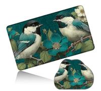 Dikoer MTG Playmat with Cloud Mouse Pad Set 24x14 in Card Play Mat with No Zones, Stitched Edges Adventure Gaming Desk Mat Small Mousepad for Commander TCG Inked Games, Green Hummingbird Flower