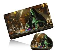 Dikoer MTG Playmat with Cloud Mouse Pad Set 24x14 in Card Play Mat with No Zones, Stitched Edges Adventure Gaming Desk Mat Small Mousepad for Commander TCG Inked Games, Experimental Skull