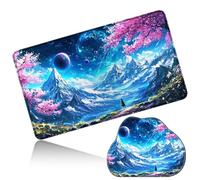 Dikoer MTG Playmat with Cloud Mouse Pad Set 24x14 in Card Play Mat with No Zones, Stitched Edges Adventure Gaming Desk Mat Small Mousepad for Commander TCG Inked Games, Blue Mountain Man
