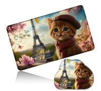 Dikoer MTG Playmat with Cloud Mouse Pad Set 24x14 in Card Play Mat with No Zones, Stitched Edges Adventure Gaming Desk Mat Small Mousepad for Commander TCG Inked Games, Pink Flower Kitten