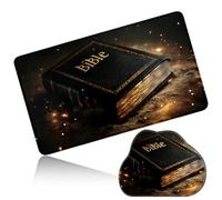 Dikoer MTG Playmat with Cloud Mouse Pad Set 24x14 in Card Play Mat with No Zones, Stitched Edges Adventure Gaming Desk Mat Small Mousepad for Commander TCG Inked Games, Retro Bible Books