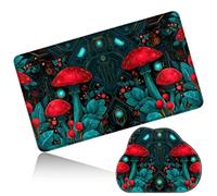 Dikoer MTG Playmat with Cloud Mouse Pad Set 24x14 in Card Play Mat with No Zones, Stitched Edges Adventure Gaming Desk Mat Small Mousepad for Commander TCG Inked Games, Red Mushroom Machinery