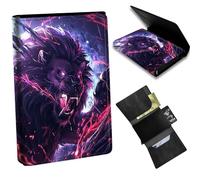 Dikoer Music Panda Minimalist Wallet for Men, Pop Up Card Case Wallet for Women, PU Leather Automatic Credit Card Holder Metal Money Clip Wallet RFID Blocking Bifold Pocket Wallet, Flaming Lion