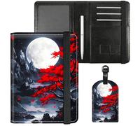 Dikoer Passport Holder with Vaccine Card Slot Combo w/Pen, Leather Cute RFID Passport Book Wallet Cover Airplane Travel Documents Organizer with RFID Blocking Green, Red Leaf Moon, Passport Cover +