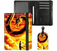 Dikoer Passport Holder with Vaccine Card Slot Combo w/Pen, Leather Cute RFID Passport Book Wallet Cover Airplane Travel Documents Organizer with RFID Blocking Green, Yellow Dragon, Passport Cover +