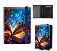 Dikoer Passport Holder with Vaccine Card Slot Combo w/Pen, Leather Cute RFID Passport Book Wallet Cover Airplane Travel Documents Organizer with RFID Blocking Green, Book Blue Butterfly, Passport
