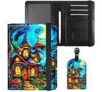 Dikoer Passport Holder with Vaccine Card Slot Combo w/Pen, Leather Cute RFID Passport Book Wallet Cover Airplane Travel Documents Organizer with RFID Blocking for Women Men, Flower Green, Art Castle