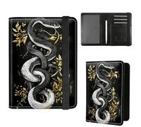 Dikoer Passport Holder with Vaccine Card Slot Combo w/Pen, Leather Cute RFID Passport Book Wallet Cover Airplane Travel Documents Organizer with RFID Blocking for Women Hummingbird Green, Black Snake