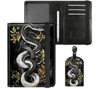 Dikoer Passport Holder with Vaccine Card Slot Combo w/Pen, Leather Cute RFID Passport Book Wallet Cover Airplane Travel Documents Organizer with RFID Blocking for Women Hummingbird Green, Black Snake