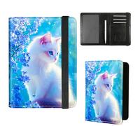 Dikoer Passport Holder with Vaccine Card Slot Combo w/Pen, Leather Cute RFID Passport Book Wallet Cover Airplane Travel Documents Organizer with RFID Blocking for Women Hummingbird Green, Blue White
