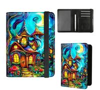 Dikoer Passport Holder with Vaccine Card Slot Combo w/Pen, Leather Cute RFID Passport Book Wallet Cover Airplane Travel Documents Organizer with RFID Blocking for Women Men, Flower Green, Art Castle