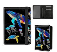 Dikoer Passport Holder with Vaccine Card Slot Combo w/Pen, Leather Cute RFID Passport Book Wallet Cover Airplane Travel Documents Organizer with RFID Blocking for Women Hummingbird Green, Blue Whale