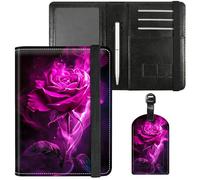 Dikoer Passport Holder with Vaccine Card Slot Combo w/Pen, Leather Cute RFID Passport Book Wallet Cover Airplane Travel Documents Organizer with RFID Blocking Green, Rose Red Wolf, Passport Cover +
