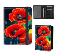Dikoer Passport Holder with Vaccine Card Slot Combo w/Pen, Leather Cute RFID Passport Book Wallet Cover Airplane Travel Documents Organizer with RFID Blocking Green, Red Flower, Passport Cover
