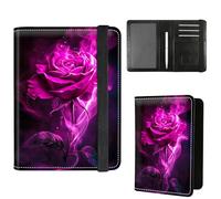 Dikoer Passport Holder with Vaccine Card Slot Combo w/Pen, Leather Cute RFID Passport Book Wallet Cover Airplane Travel Documents Organizer with RFID Blocking Green, Rose Red Wolf, Passport Cover