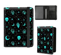 Dikoer Passport Holder with Vaccine Card Slot Combo w/Pen, PU Leather Cute RFID Passport Book Wallet Cover Airplane Travel Documents Organizer with RFID Blocking for Women Men, Butterfly, Green Skull