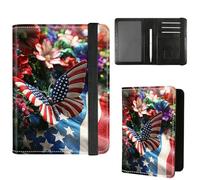 Dikoer Passport Holder with Vaccine Card Slot Combo w/Pen, PU Leather Cute RFID Passport Book Wallet Cover Airplane Travel Documents Organizer with RFID Blocking for Women Men, National Flag Butterfly