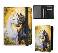 Dikoer Passport Holder with Vaccine Card Slot Combo w/Pen, PU Leather Cute RFID Passport Book Wallet Cover Airplane Travel Documents Organizer with RFID Blocking for Women Men, Yellow Background Horse