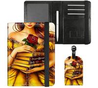 Dikoer Passport Holder with Vaccine Card Slot Combo w/Pen, PU Leather Cute RFID Passport Book Wallet Cover Airplane Travel Documents Organizer with RFID Blocking for Women Men, Butterfly, Yellow Book