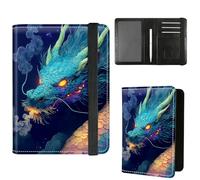 Dikoer Passport Holder with Vaccine Card Slot Combo w/Pen, PU Leather Cute RFID Passport Book Wallet Cover Airplane Travel Documents Organizer with RFID Blocking for Women Men, Skull, Blue Flame