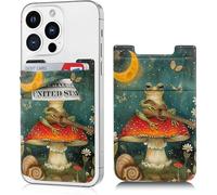 Dikoer Phone Wallet Stick on, Cell Phone Card Holder Pocket for Back of Phone with Stretchy Lycra Design, Credit Card ID Holder Sleeves Sticker for Galaxy Android Smartphone Case, Frog Mushroom
