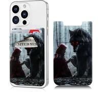 Dikoer Phone Wallet Stick on, Cell Phone Card Holder Pocket for Back of Phone with Stretchy Lycra Design, Credit Card ID Holder Sleeves Sticker for Galaxy Android Smartphone Case, Wolf and Girl