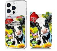 Dikoer Phone Wallet Stick on, Cell Phone Card Holder Pocket for Back of Phone with Stretchy Lycra Design, Credit Card ID Holder Sleeves Sticker for Android Smartphone Case, Snow Sunset, Farm Cows